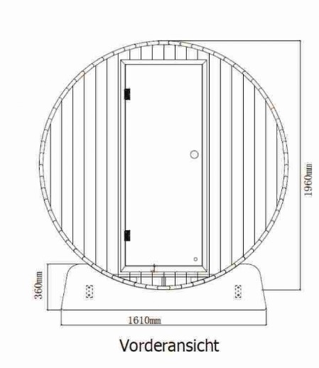 Zeigt die Abmaße des Infrarotfasses "Tunna" Frontansicht