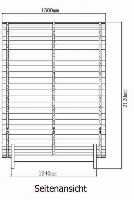 Abmaße des Infrarotfasses "Tunna" in der Seitenansicht